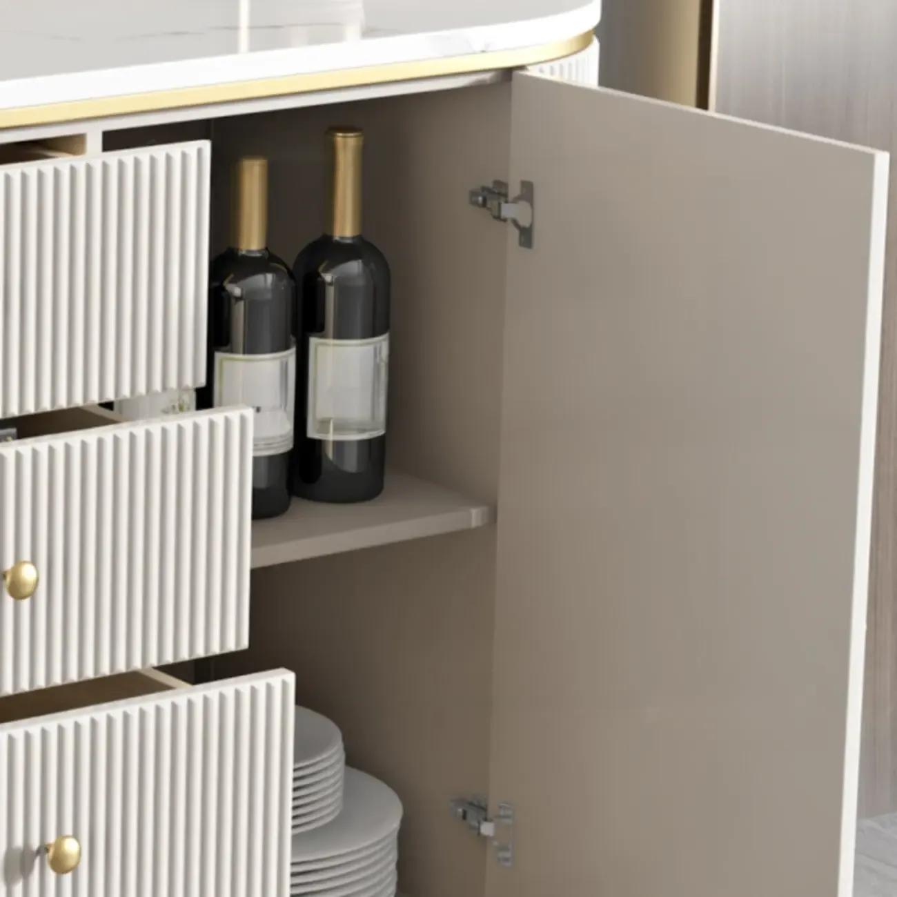 Modern White Stone Oval Storage Cabinet for Living Room Image - 11