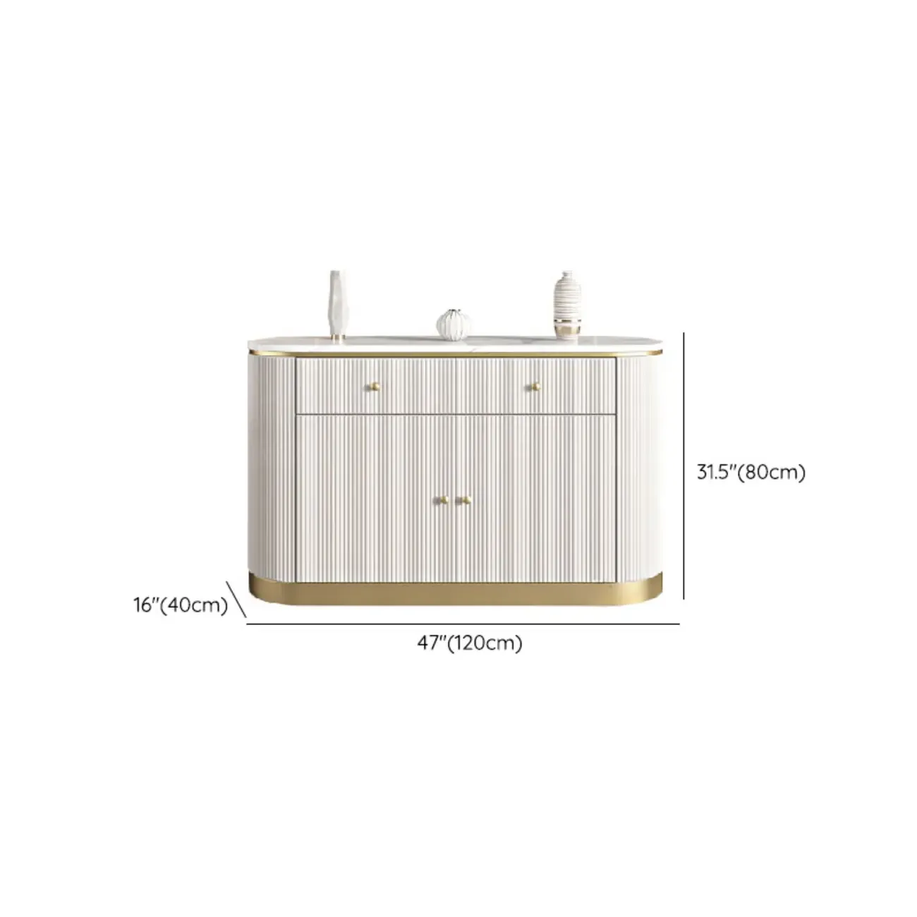 Modern White Stone Oval Storage Cabinet for Living Room #size