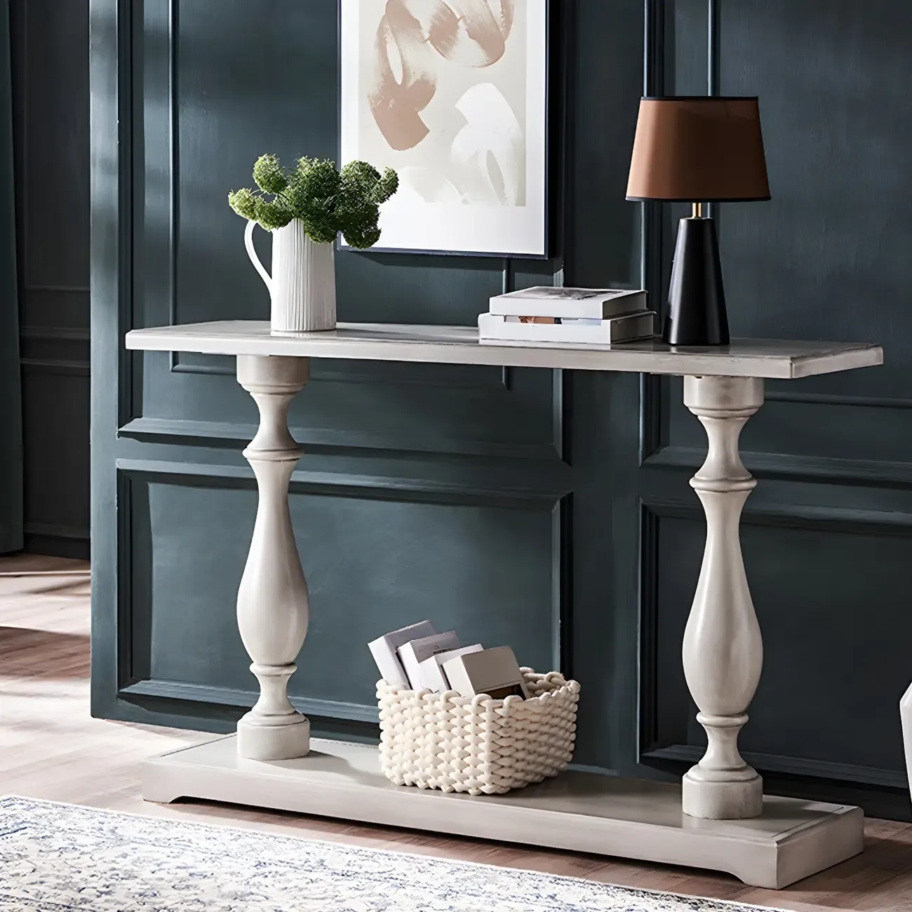 Rustic Wooden Console Table with Grey Tall Design Image - 1