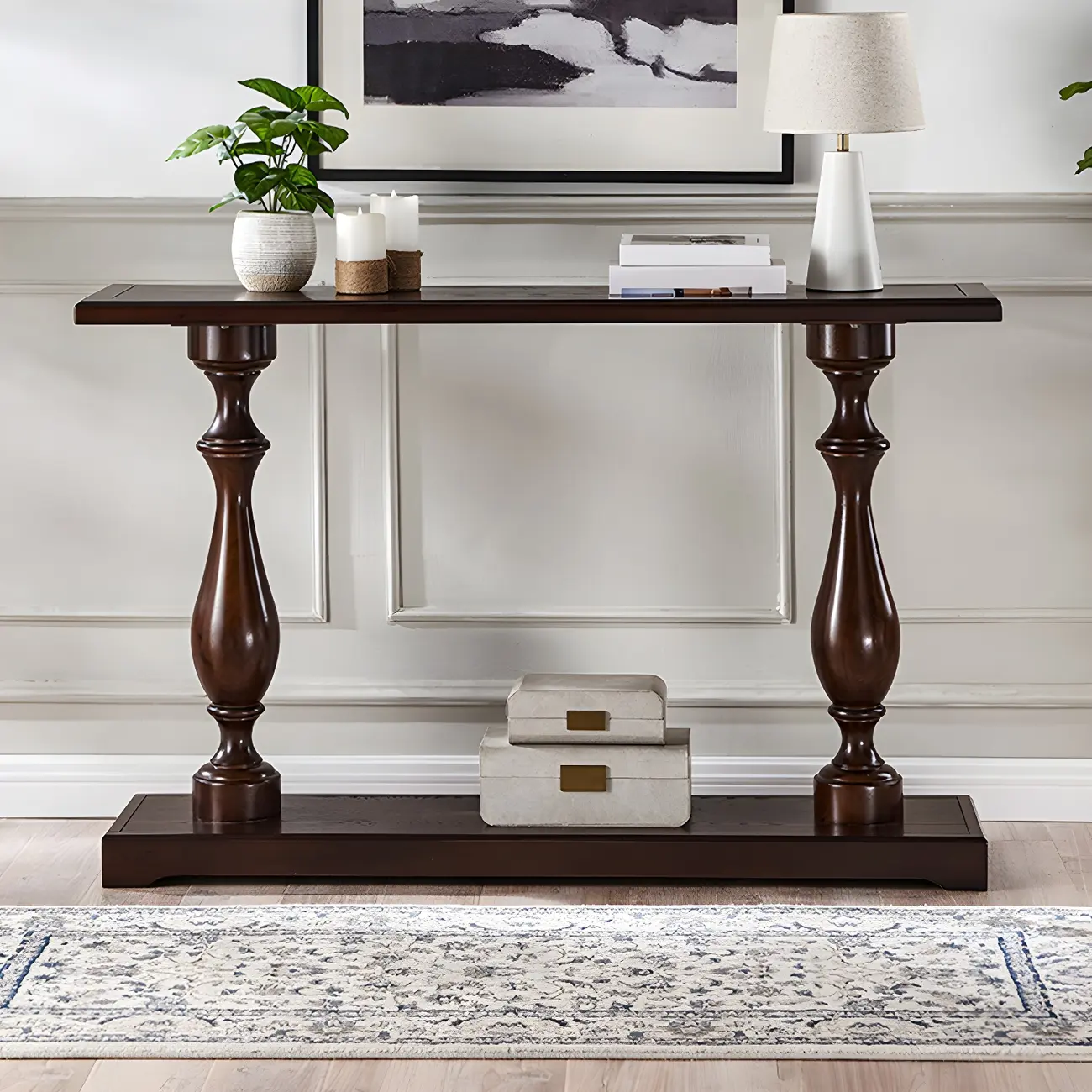 Rustic Wooden Console Table with Grey Tall Design Image - 2 | homeyfad