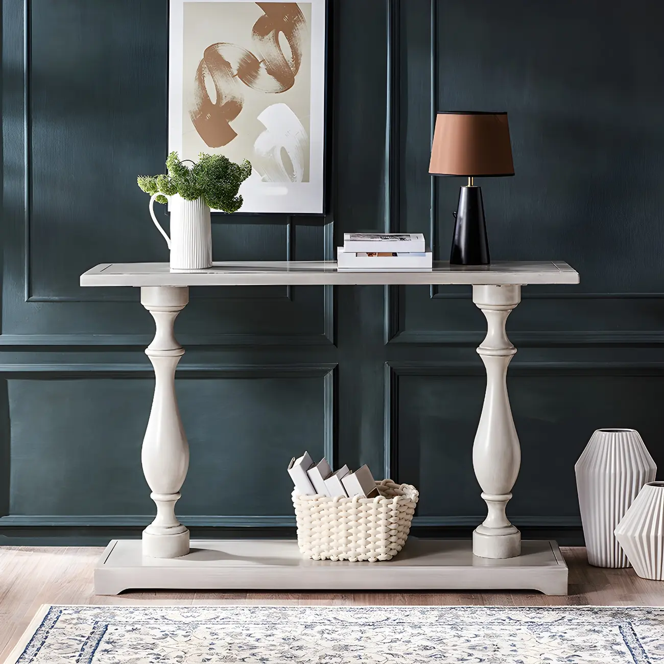 Rustic Wooden Console Table with Grey Tall Design Image - 3 | homeyfad