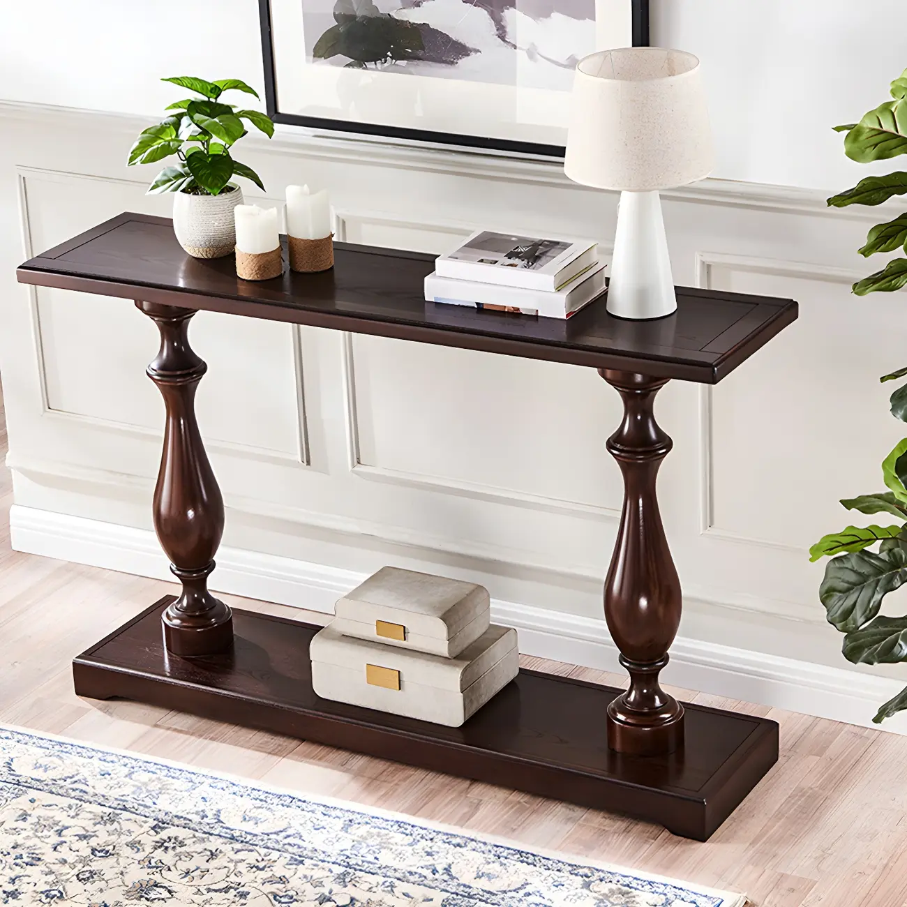 Rustic Wooden Console Table with Grey Tall Design Image - 4 | homeyfad
