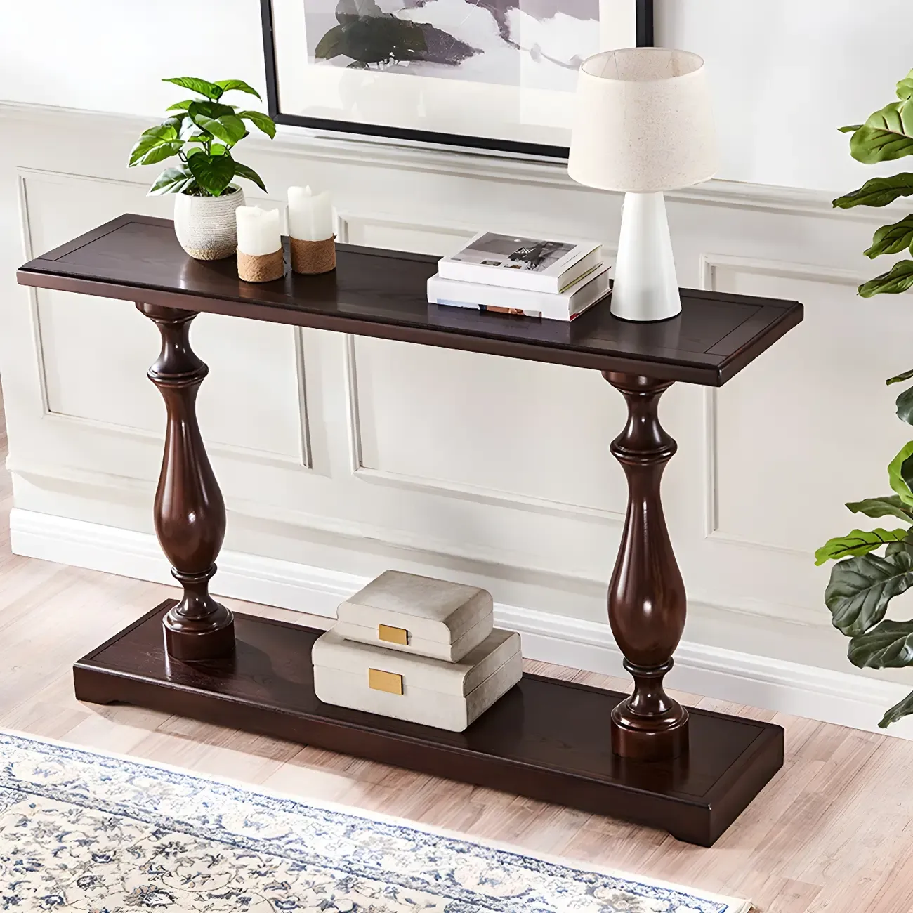 Rustic Wooden Console Table with Grey Tall Design Image - 4