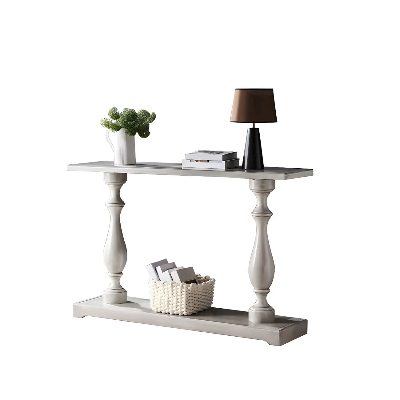 Rustic Wooden Console Table with Grey Tall Design Image - 5