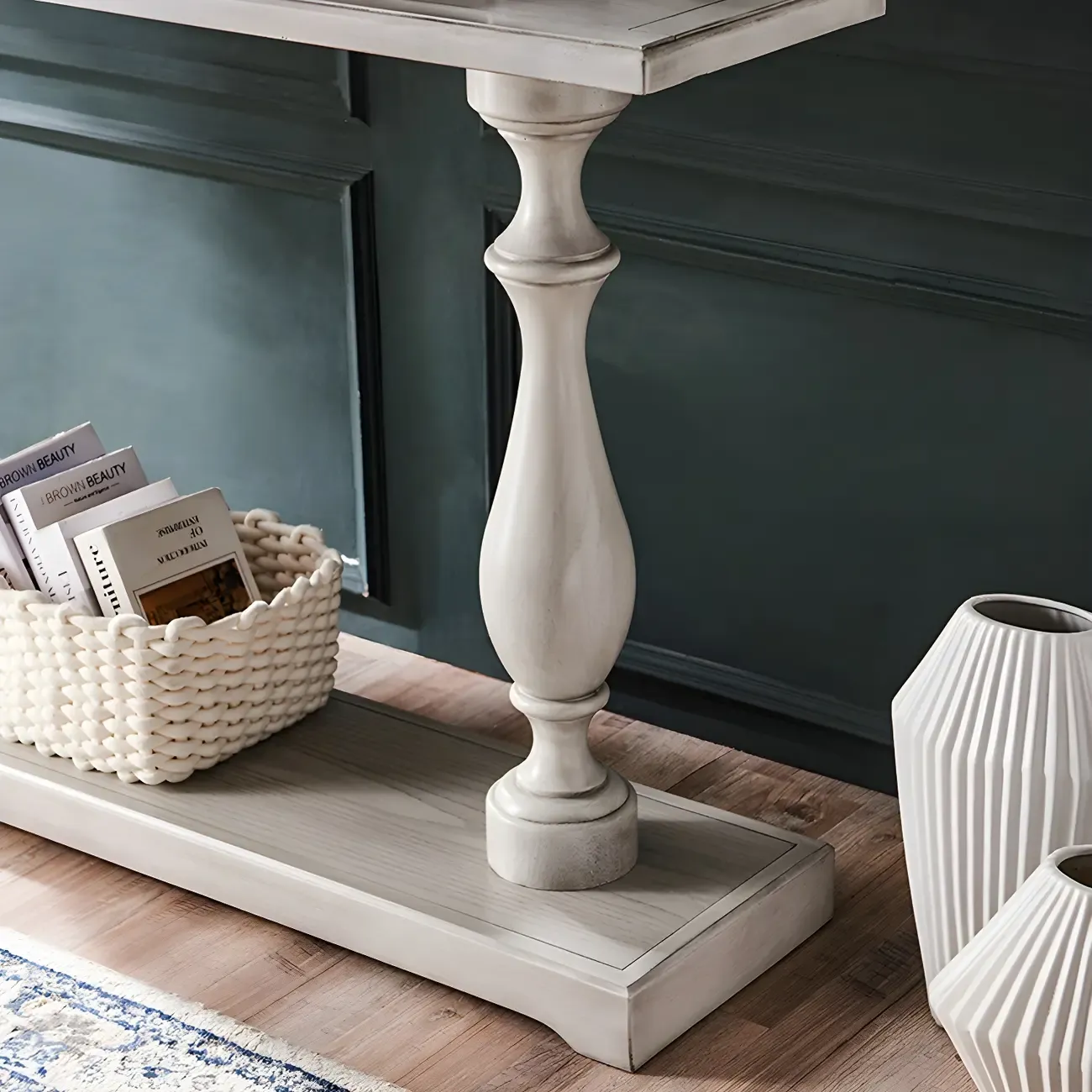 Rustic Wooden Console Table with Grey Tall Design Image - 7