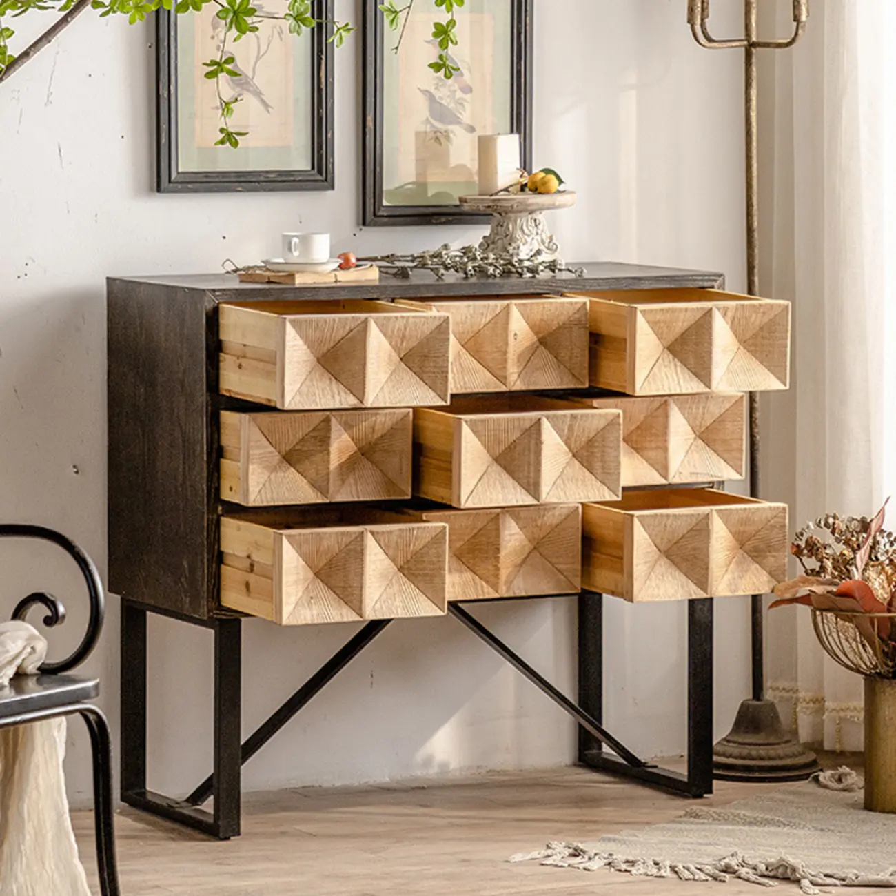 Rustic Wooden Console Table with Drawers and Trims Image - 8 | homeyfad
