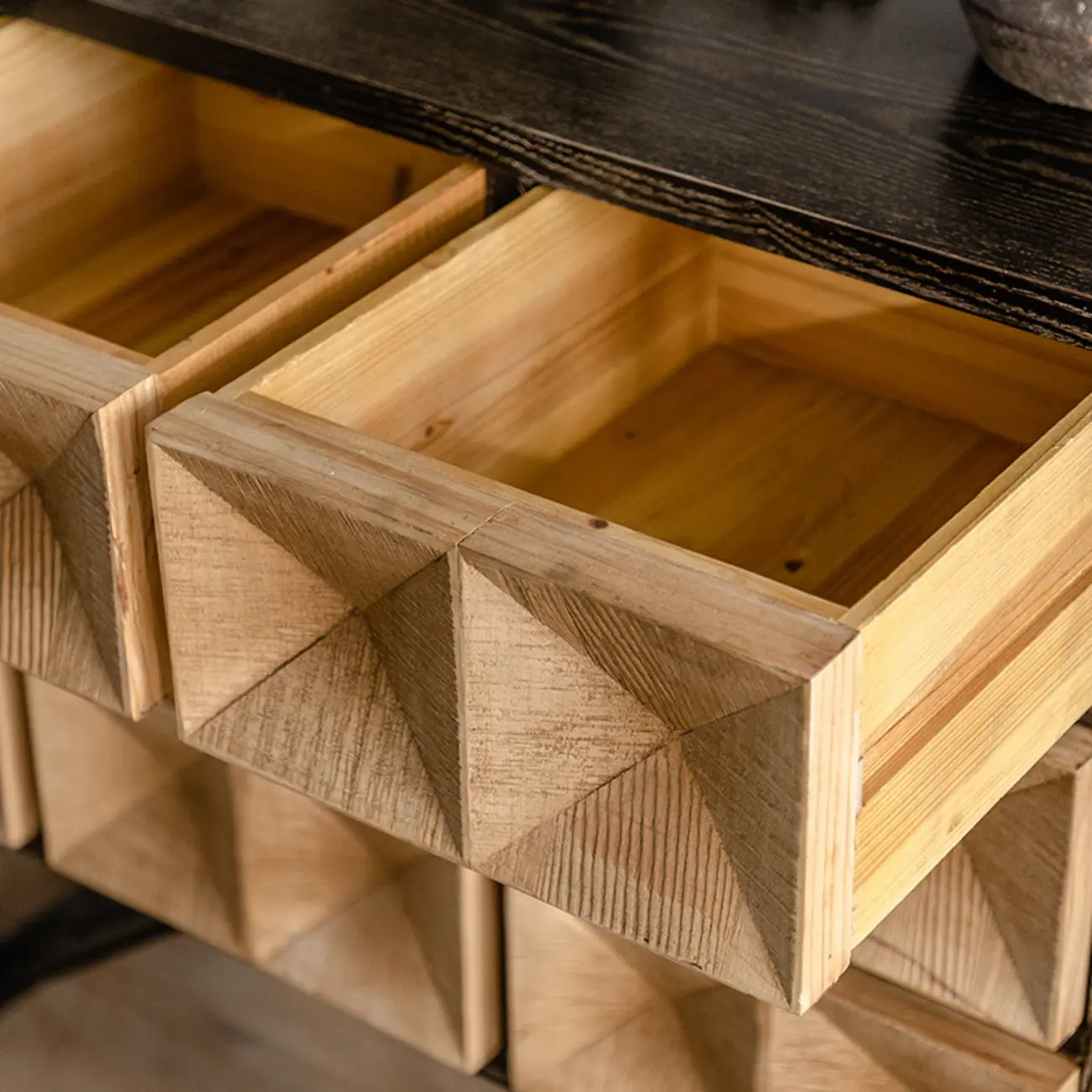 Rustic Wooden Console Table with Drawers and Trims Image - 9 | homeyfad