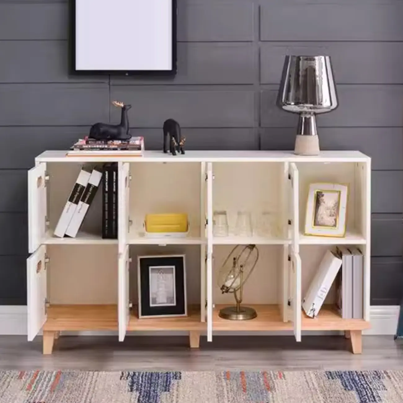 4/6/8/10 Door Solid Wood Storage Cabinet for Utility Rooms Image - 2 | homeyfad