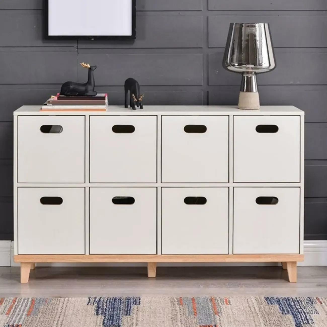 Durable Solid Wood Compartment Storage Cabinet with Notches | HomeyFad