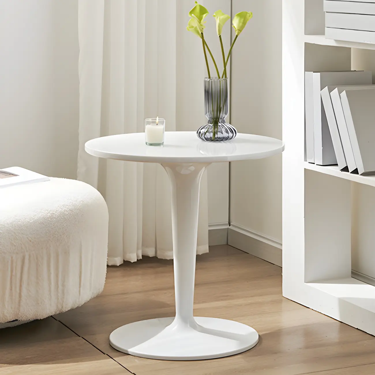 Minimalist Round White Acrylic Side Table for Living Room | homeyfad