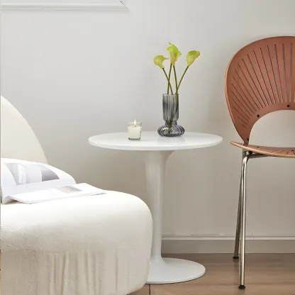 Minimalist Round White Acrylic Side Table for Living Room Image - 3