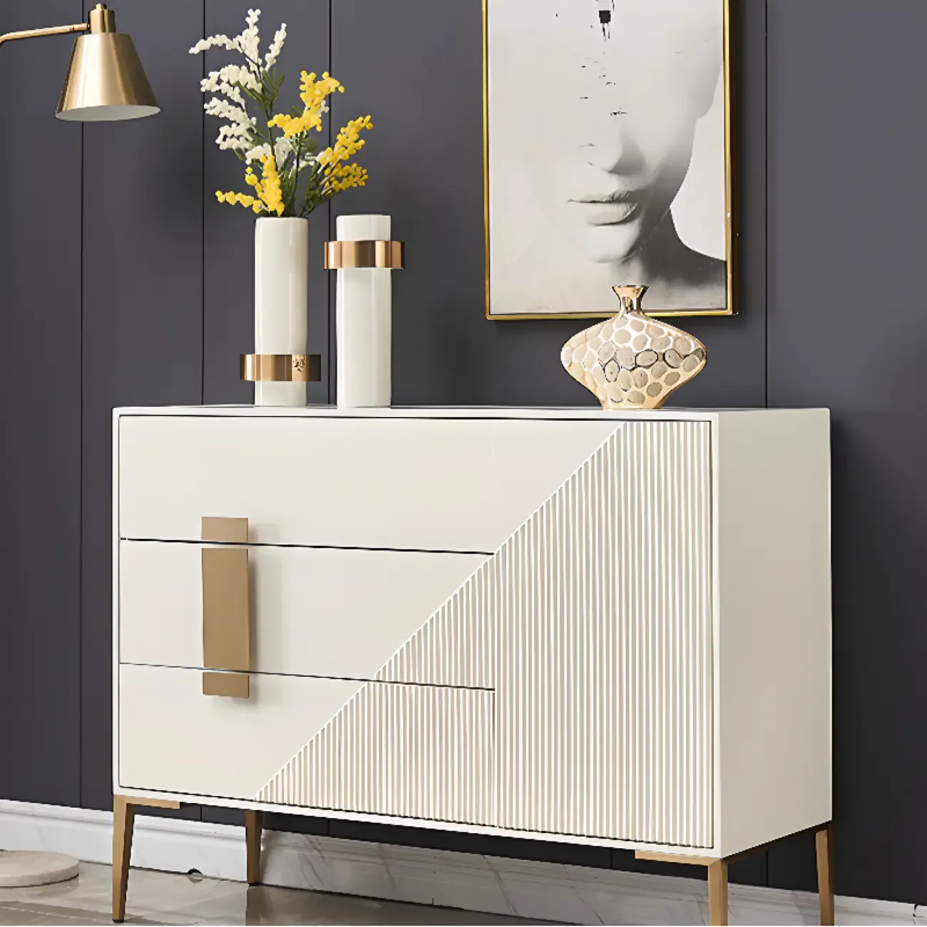 Modern Wooden Accent Cabinet for Living Room, Free Standing Image - 3