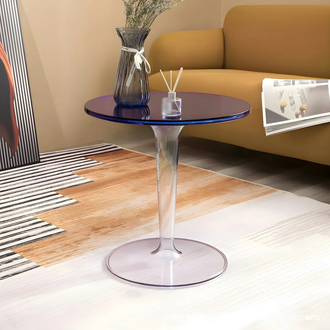 Minimalist Round White Acrylic Side Table for Living Room Image - 7