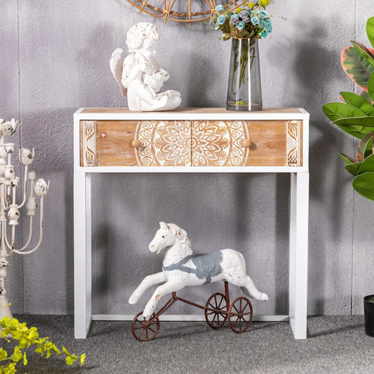 Vintage Wooden Console Table with Drawers and Trestle Base Image - 1 | homeyfad