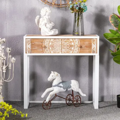 Vintage Wooden Console Table with Drawers and Trestle Base Image - 1