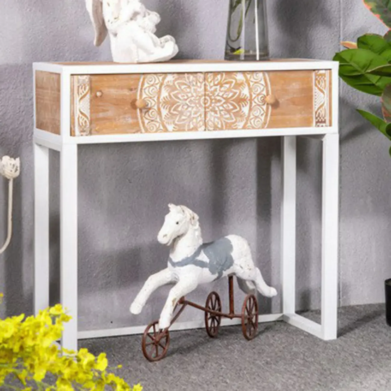 Vintage Wooden Console Table with Drawers and Trestle Base Image - 5