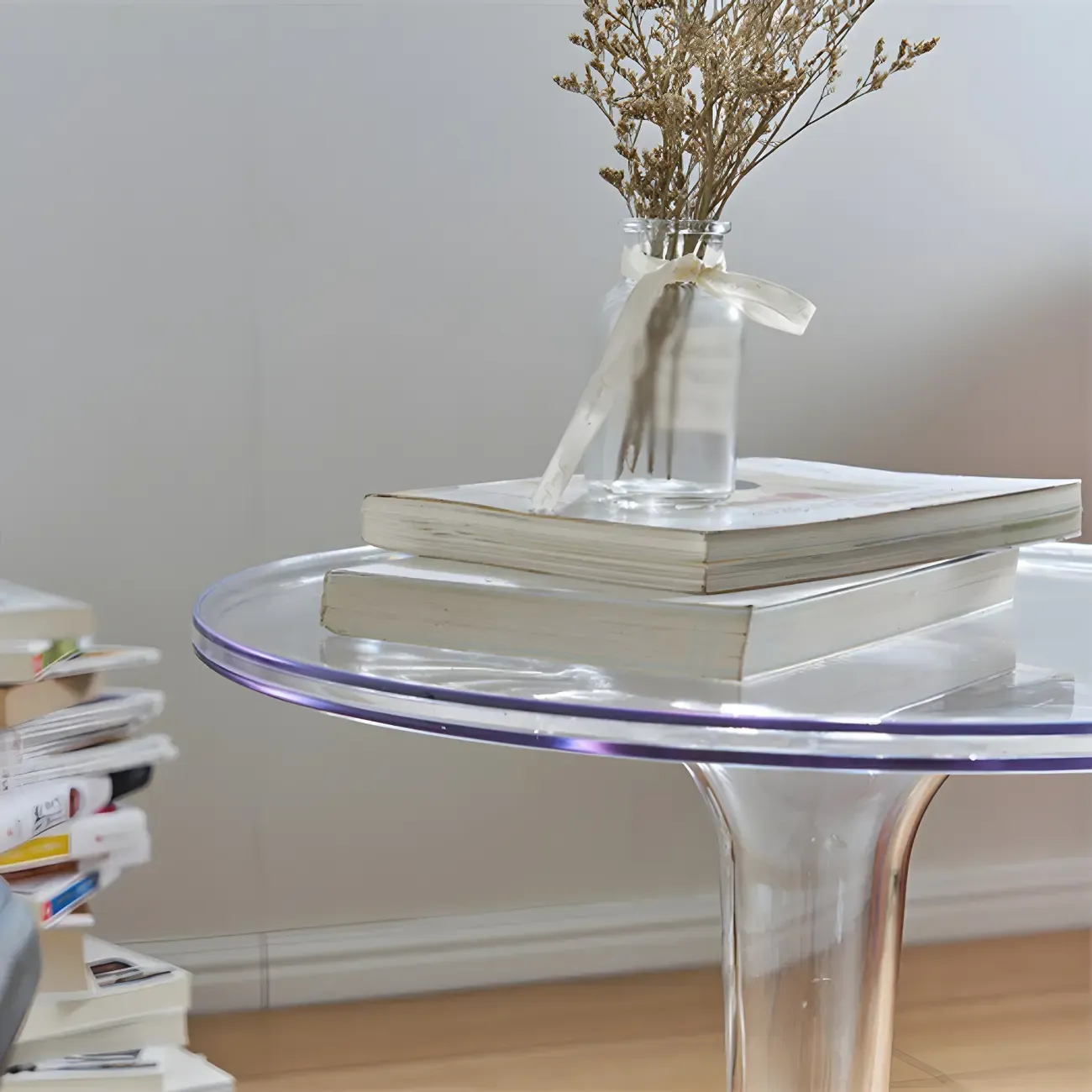 Minimalist Round White Acrylic Side Table for Living Room Image - 14