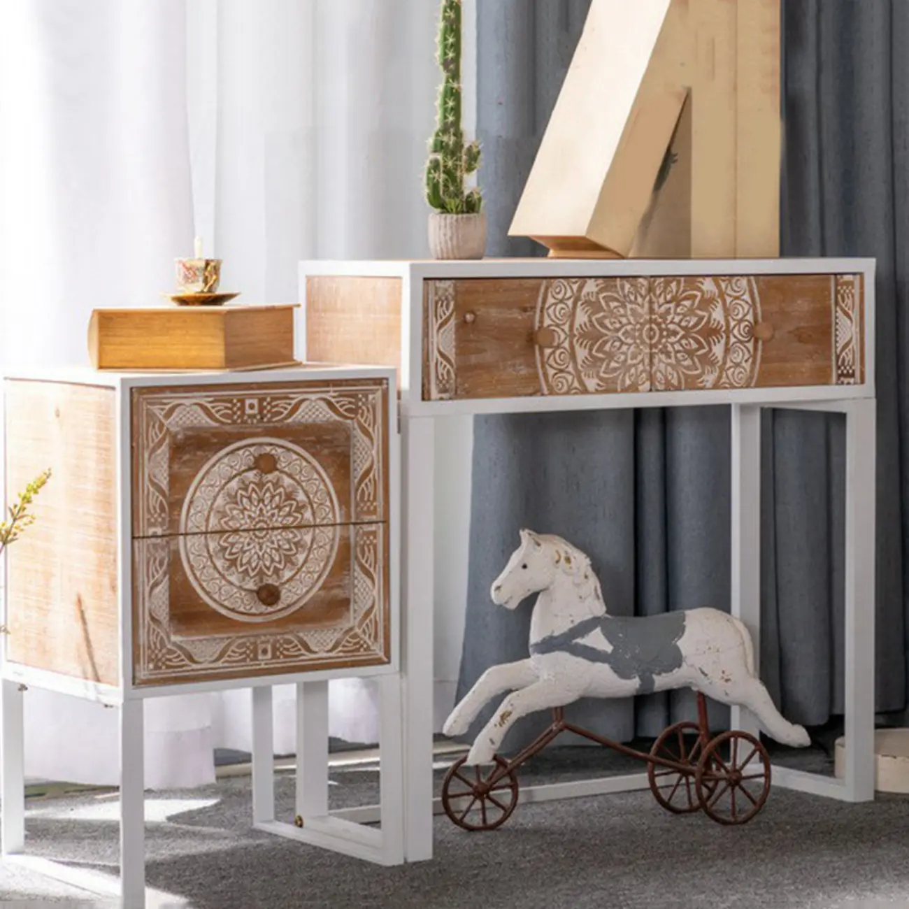 Vintage Wooden Console Table with Drawers and Trestle Base Image - 6 | homeyfad