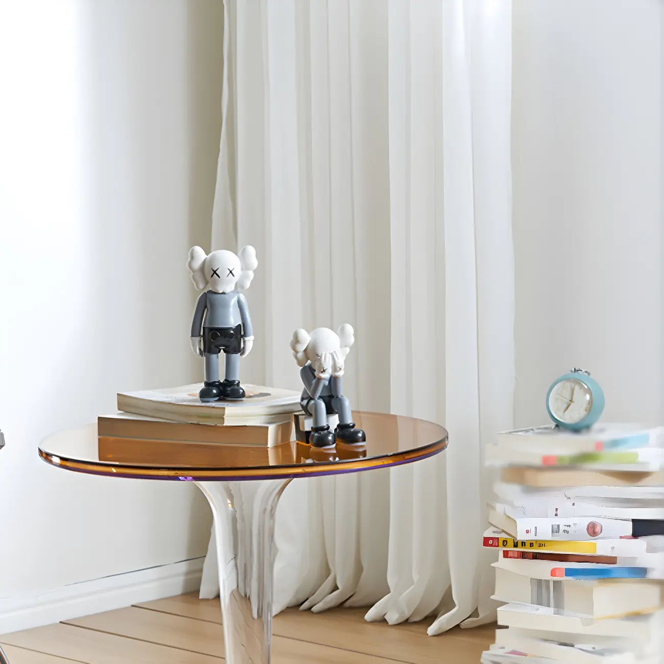 Minimalist Round White Acrylic Side Table for Living Room #size