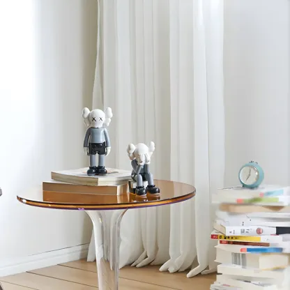 Minimalist Round White Acrylic Side Table for Living Room Image - 15