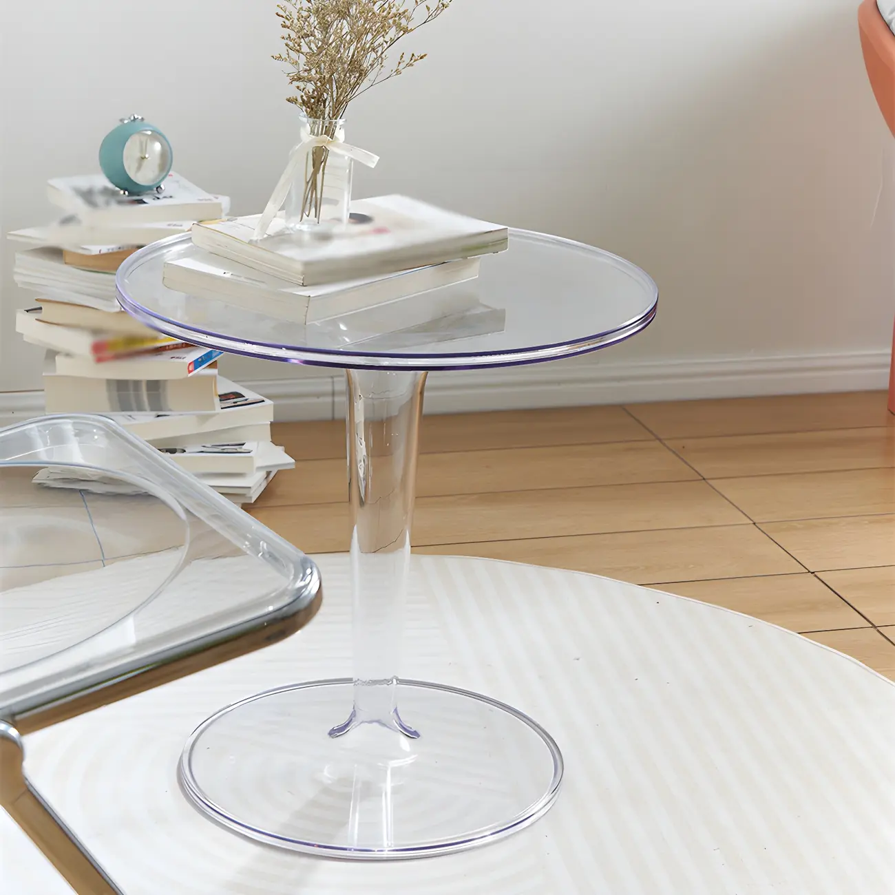Minimalist Round White Acrylic Side Table for Living Room Image - 16 | homeyfad