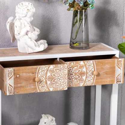 Vintage Wooden Console Table with Drawers and Trestle Base Image - 8