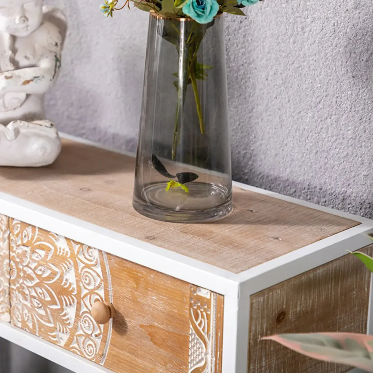 Vintage Wooden Console Table with Drawers and Trestle Base Image - 9