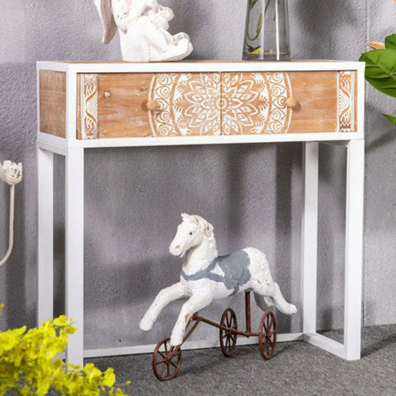 Vintage Wooden Console Table with Drawers and Trestle Base Image - 11 | homeyfad