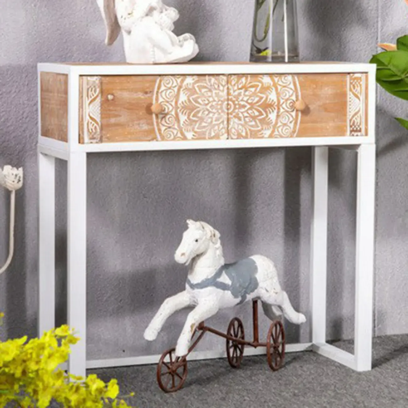 Vintage Wooden Console Table with Drawers and Trestle Base Image - 11
