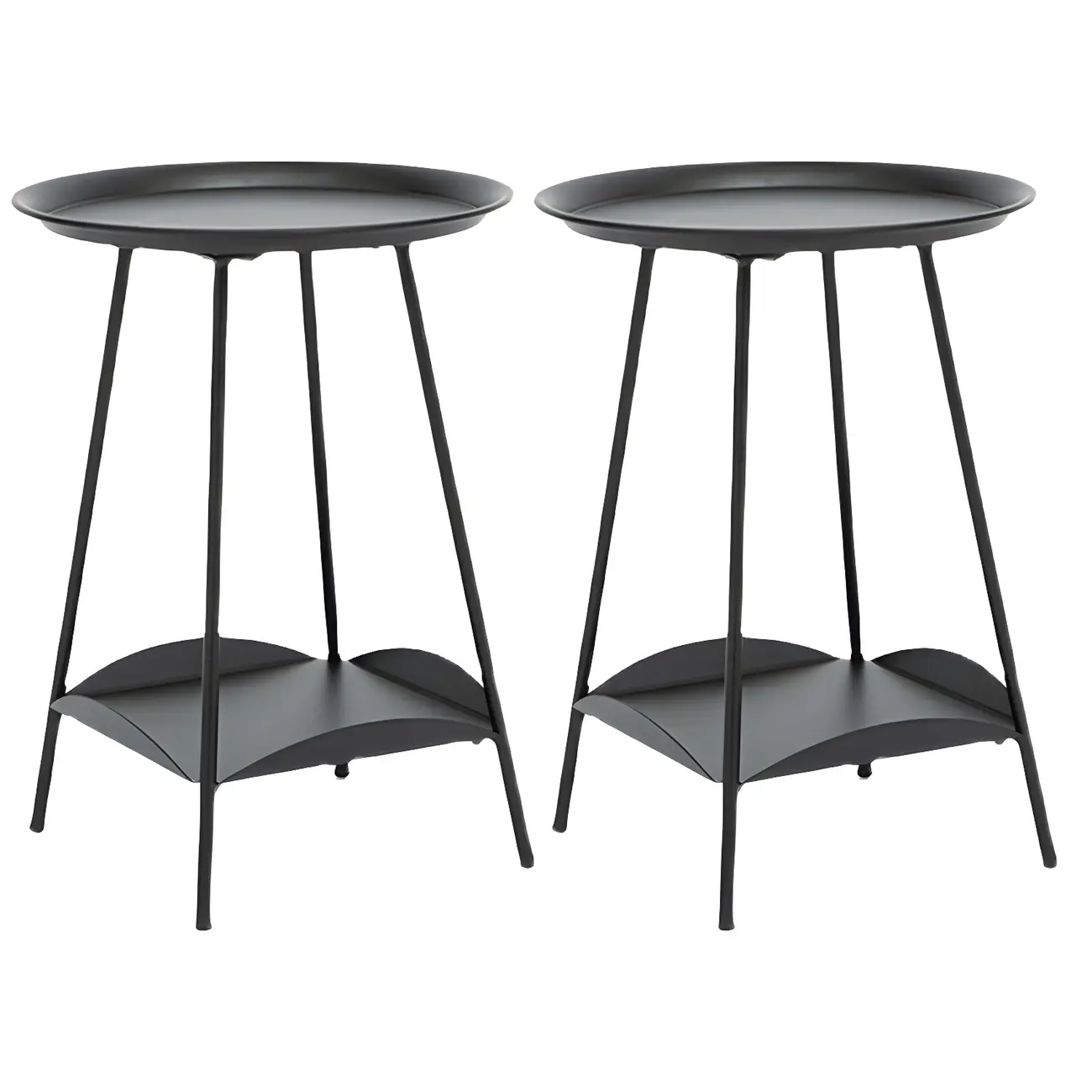 2-Tier Black Metal Side Table with Tray Top and Storage Image - 2 | homeyfad