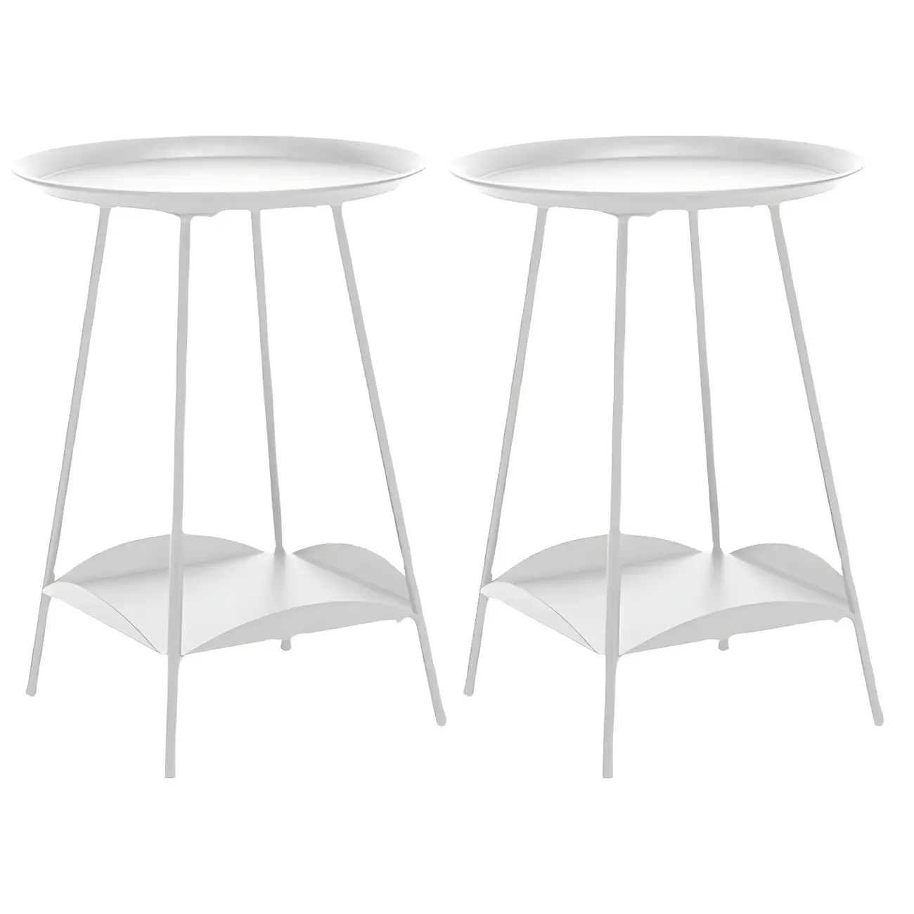 2-Tier Black Metal Side Table with Tray Top and Storage Image - 4