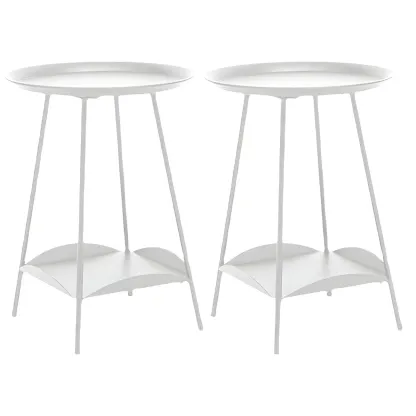 2-Tier Black Metal Side Table with Tray Top and Storage Image - 4