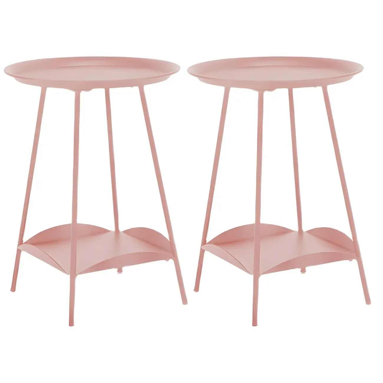 2-Tier Black Metal Side Table with Tray Top and Storage Image - 6