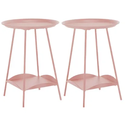 2-Tier Black Metal Side Table with Tray Top and Storage Image - 6