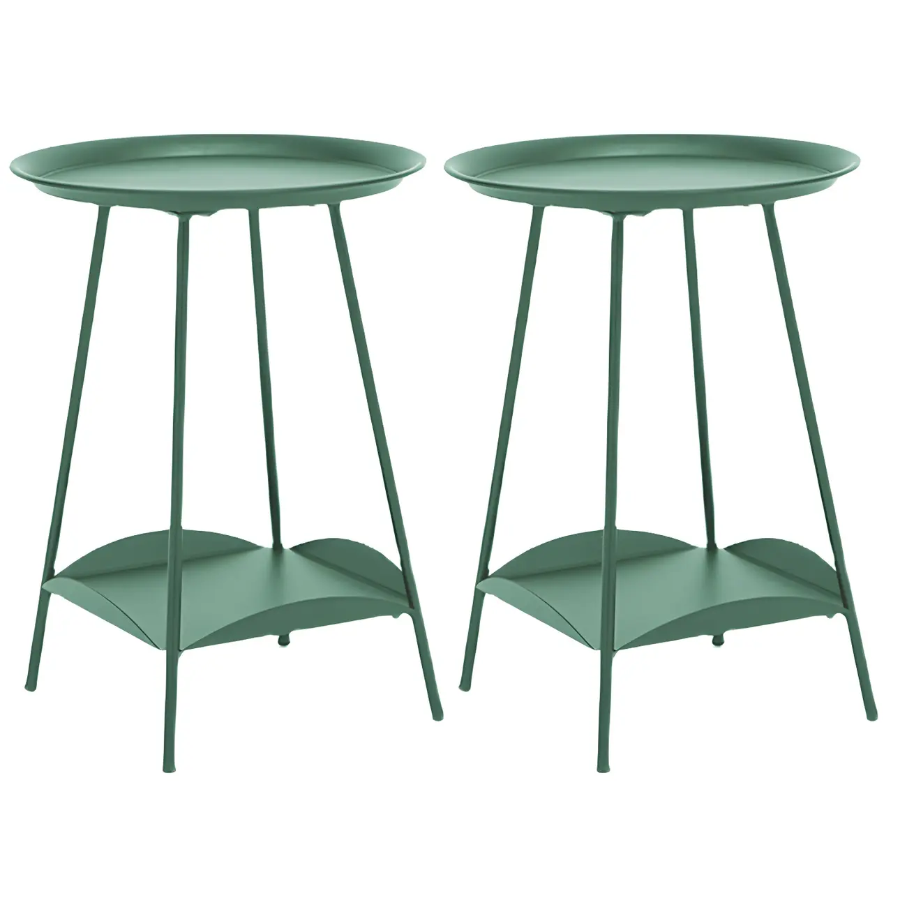 2-Tier Black Metal Side Table with Tray Top and Storage Image - 7 | homeyfad