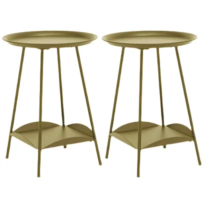 2-Tier Black Metal Side Table with Tray Top and Storage Image - 9