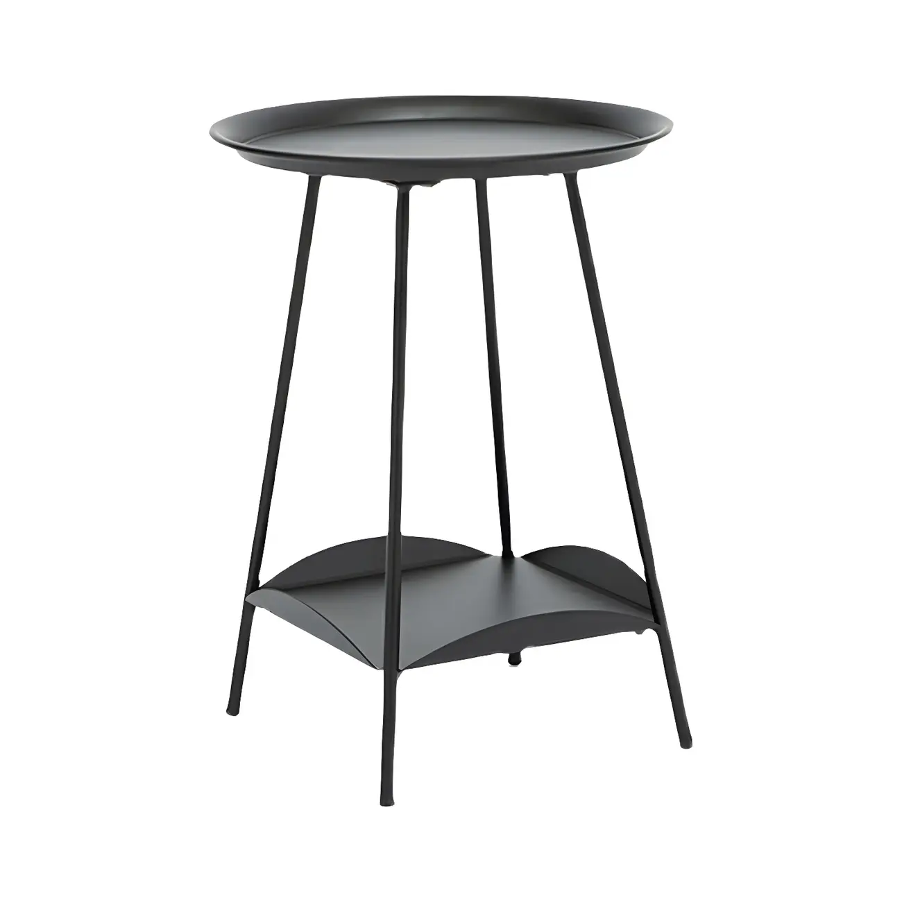 2-Tier Black Metal Side Table with Tray Top and Storage Image - 10 | homeyfad