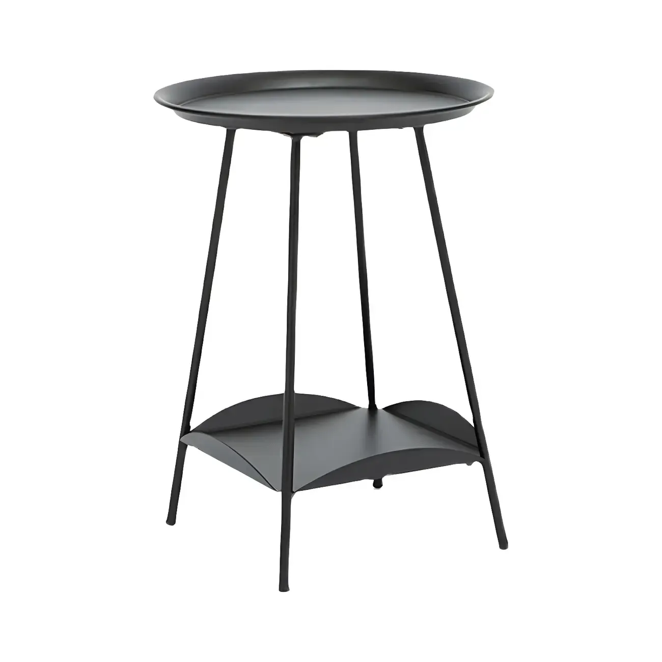 2-Tier Black Metal Side Table with Tray Top and Storage Image - 10