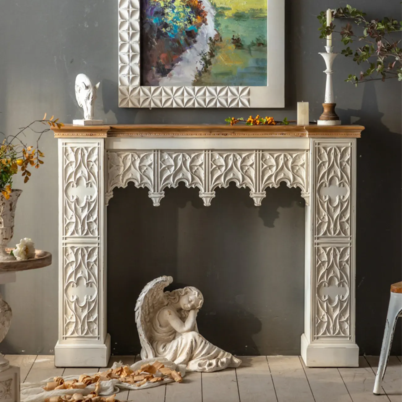 French Country Carved Wood Console Table Image - 6 | homeyfad