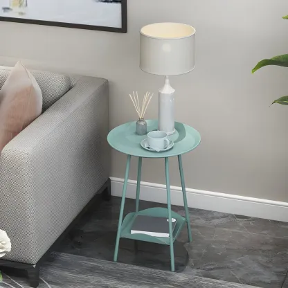 2-Tier Black Metal Side Table with Tray Top and Storage Image - 12