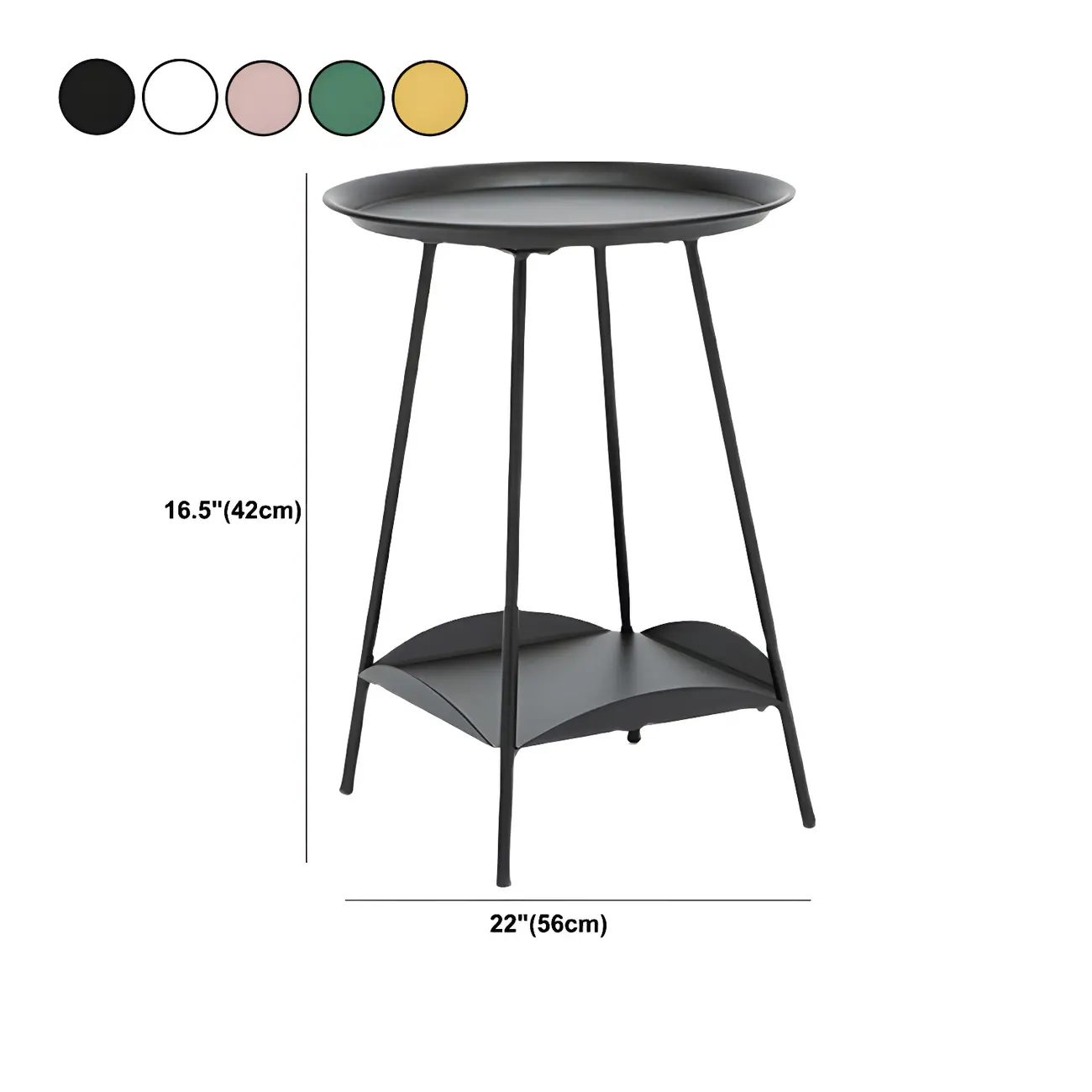 2-Tier Black Metal Side Table with Tray Top and Storage #size | homeyfad