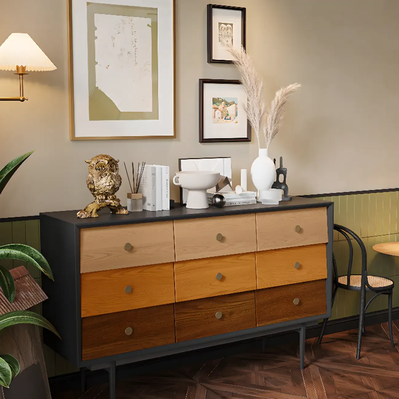 Modern Wooden Storage Cabinet with Drawers in Retro Style Image - 6