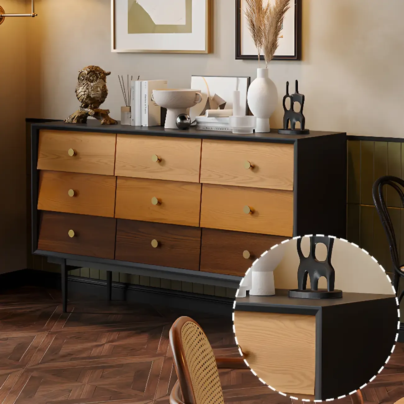 Modern Wooden Storage Cabinet with Drawers in Retro Style Image - 11