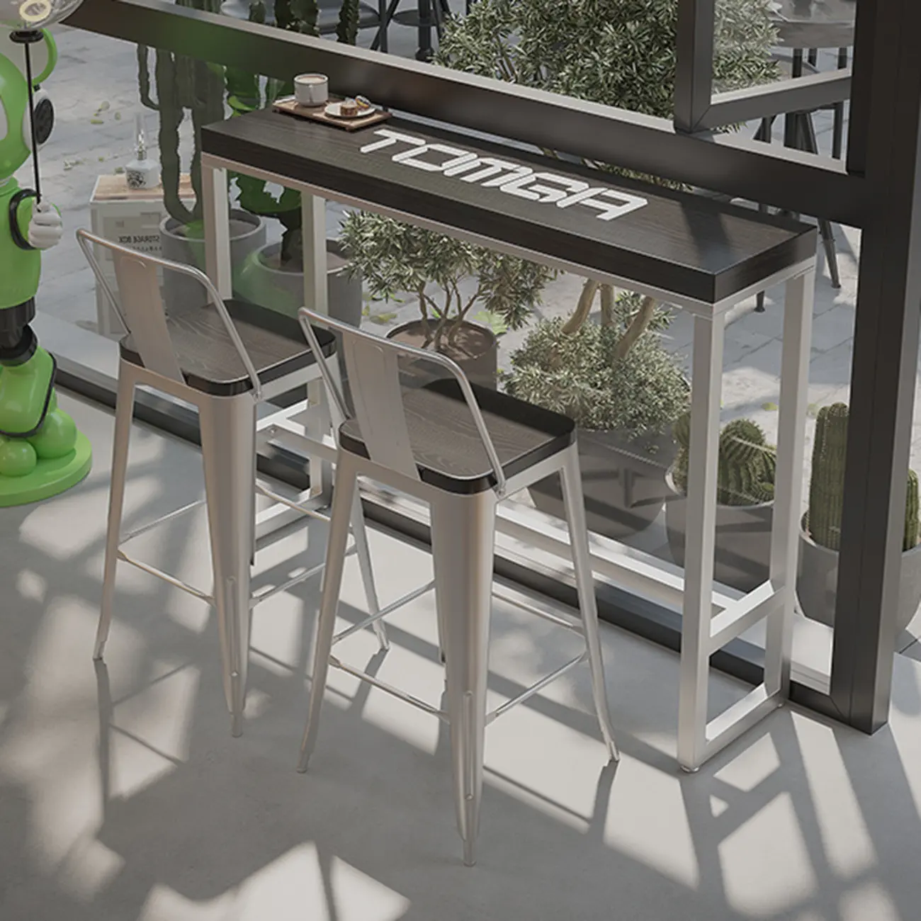 Steampunk Midnight Black Bar Table Set with Backless Stools Image - 2 | homeyfad