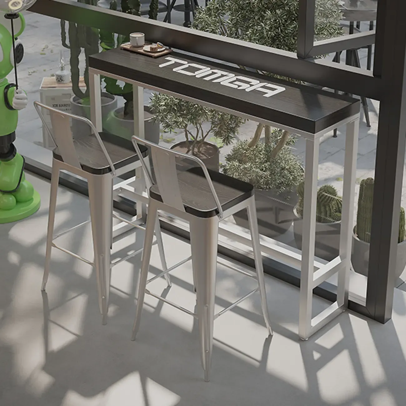 Steampunk Midnight Black Bar Table Set with Backless Stools Image - 2