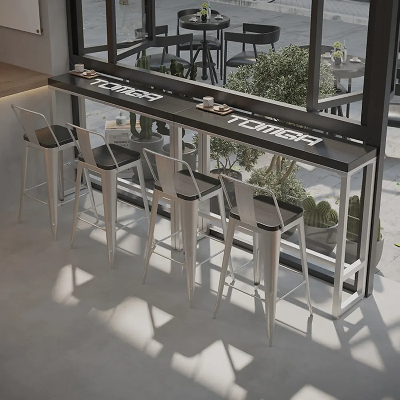 Steampunk Midnight Black Bar Table Set with Backless Stools Image - 3