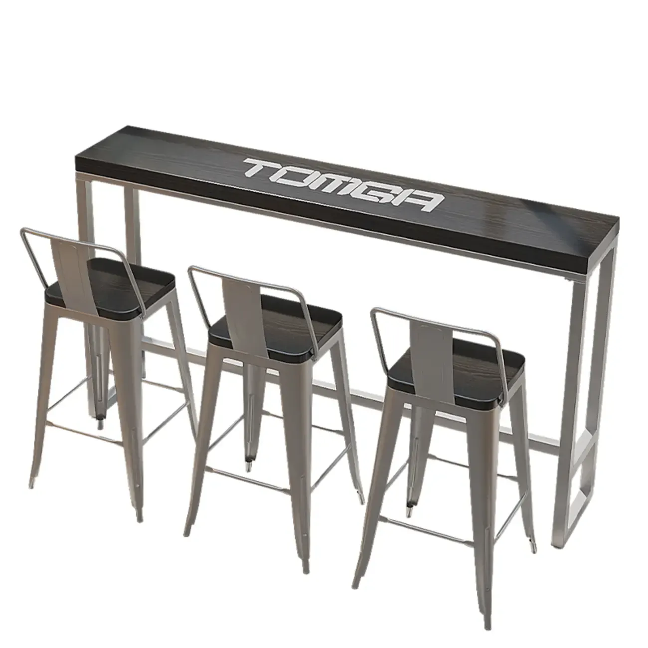 Steampunk Midnight Black Bar Table Set with Backless Stools Image - 17