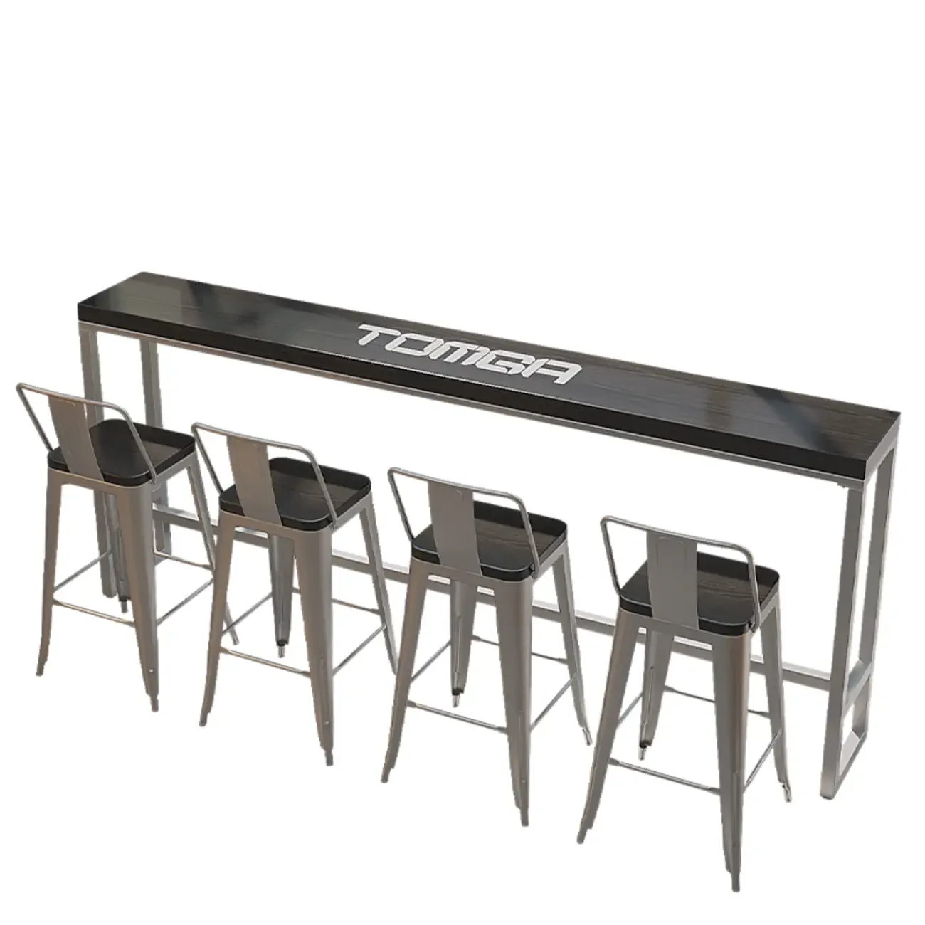 Steampunk Midnight Black Bar Table Set with Backless Stools Image - 20