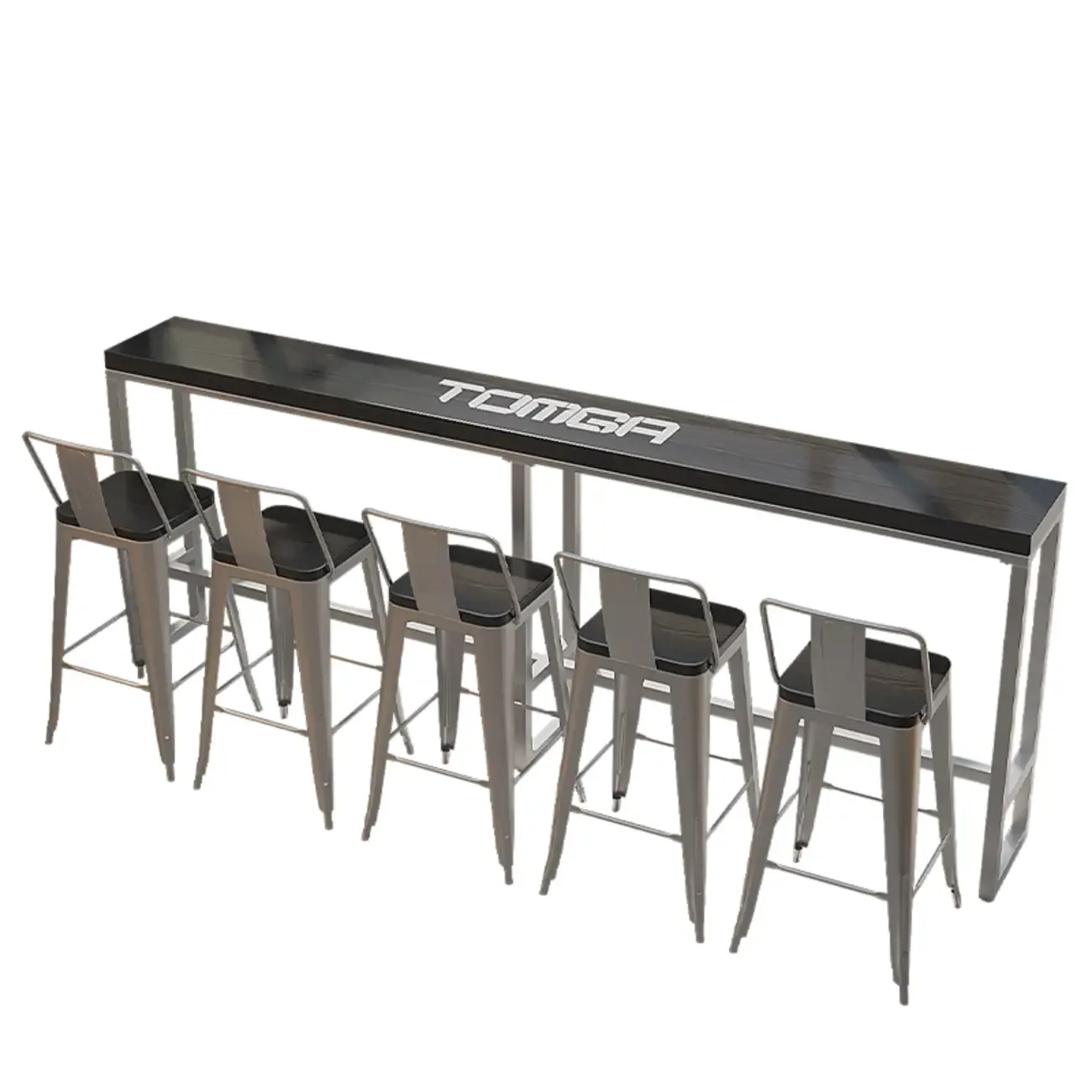 Steampunk Midnight Black Bar Table Set with Backless Stools Image - 21