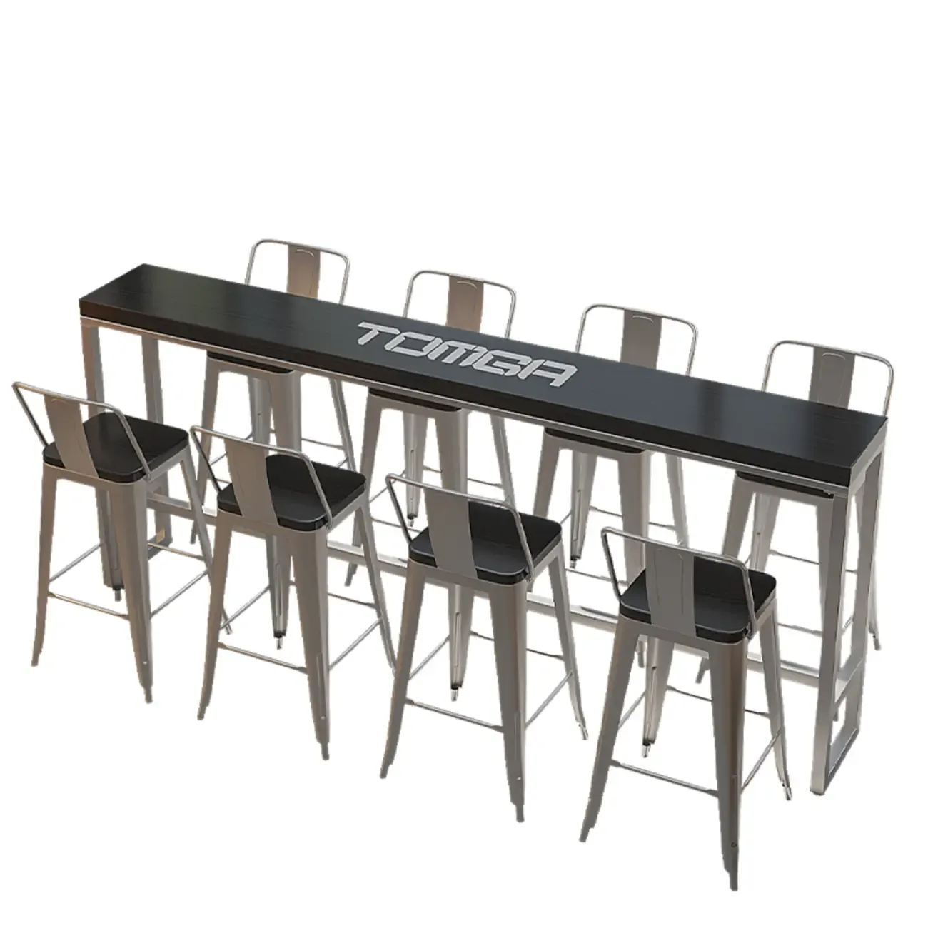 Steampunk Midnight Black Bar Table Set with Backless Stools Image - 23